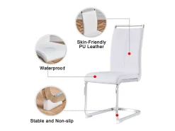 Sillas Cantilever cromadas (juego de 4) - Cuero sintético blanco, capacidad de 120 kg