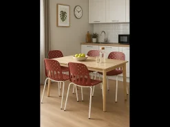 Sillas de cocina de diseño, lote de 4, apilables, patas metálicas KIO (Rojo-Blanco)