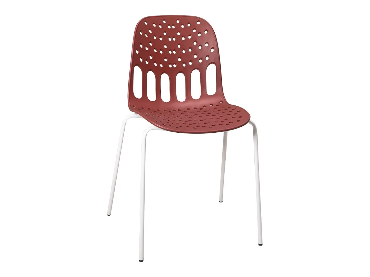 Sillas de cocina de diseño, lote de 4, apilables, patas metálicas KIO (Rojo-Blanco)