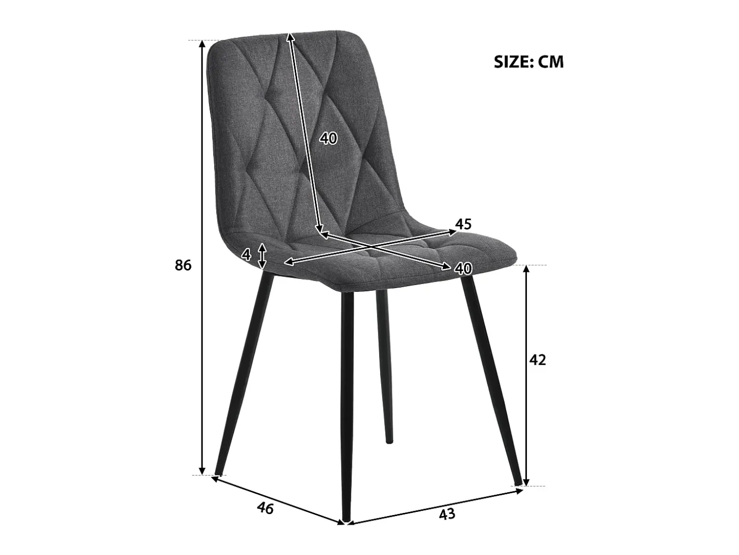 Sillas de comedor (4 piezas), lino gris oscuro, patas de metal negro, respaldo de arpillera (45x40x86 cm)