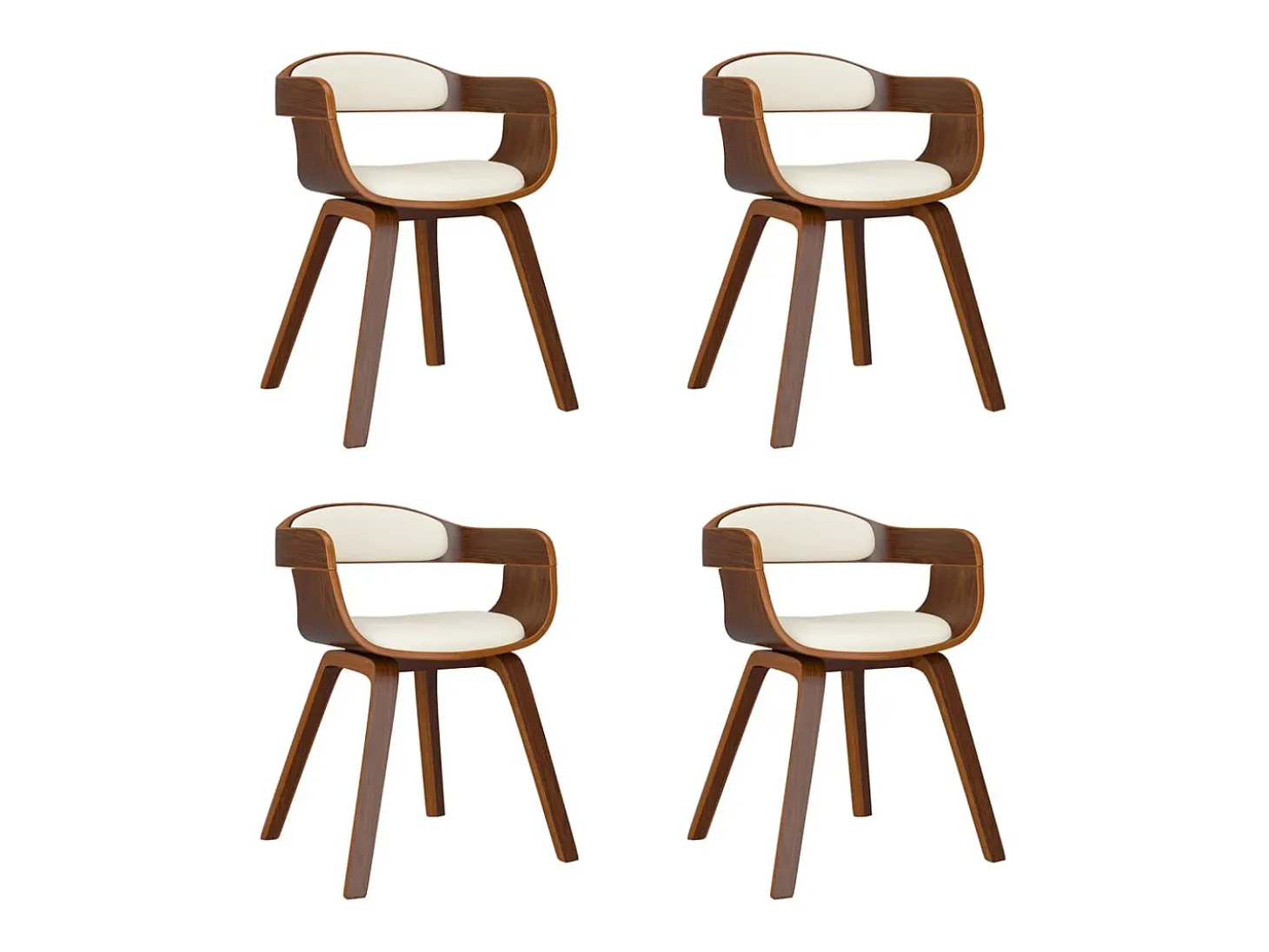 Sillas de comedor 4 uds madera curvada y cuero sintético crema