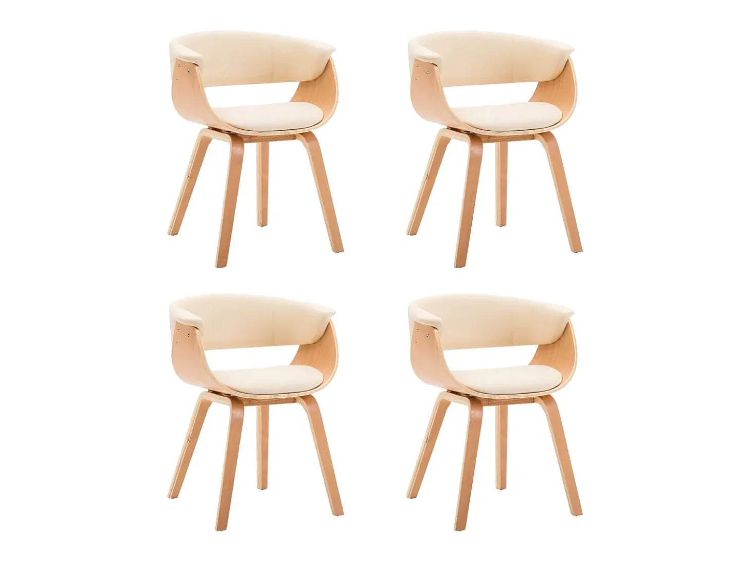 Sillas de comedor 4 uds madera curvada y cuero sintético crema