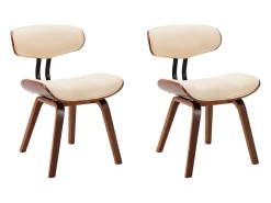 Sillas de comedor 2 uds madera curvada y cuero sintético crema