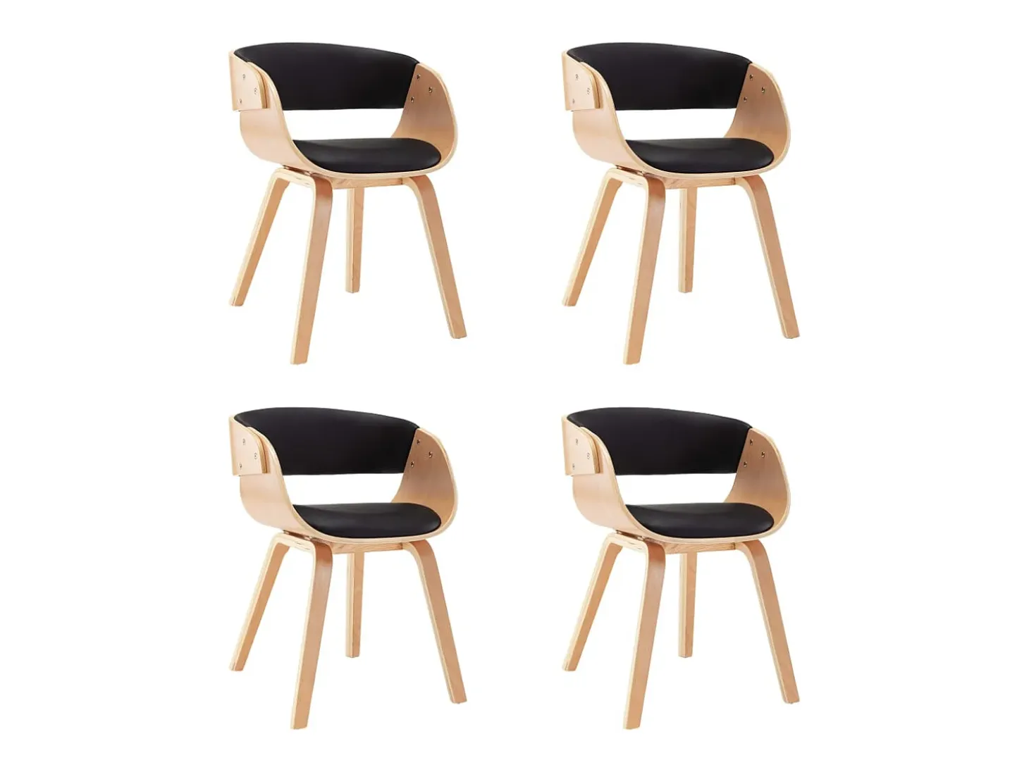Sillas de comedor 4 uds madera curvada cuero sintético negro