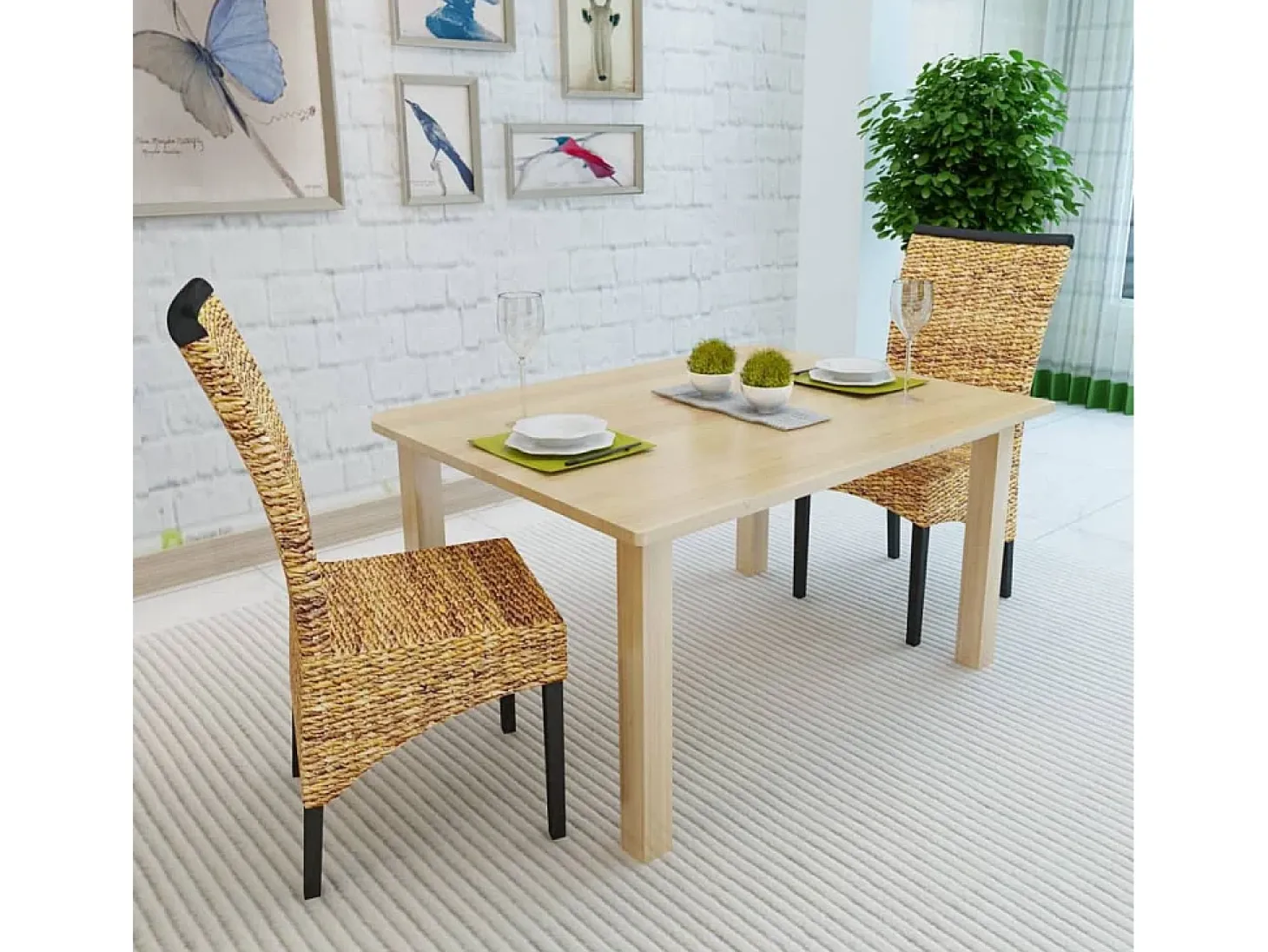 Sillas de comedor 2 unidades madera maciza de mango y abacá