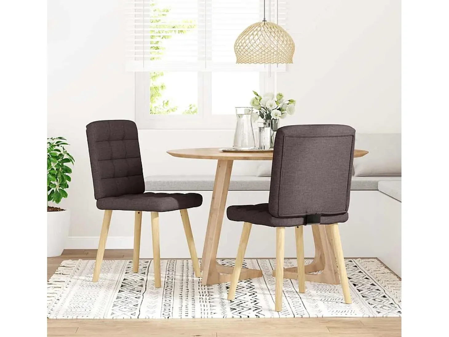 Sillas de comedor 2 unidades tela marrón oscuro