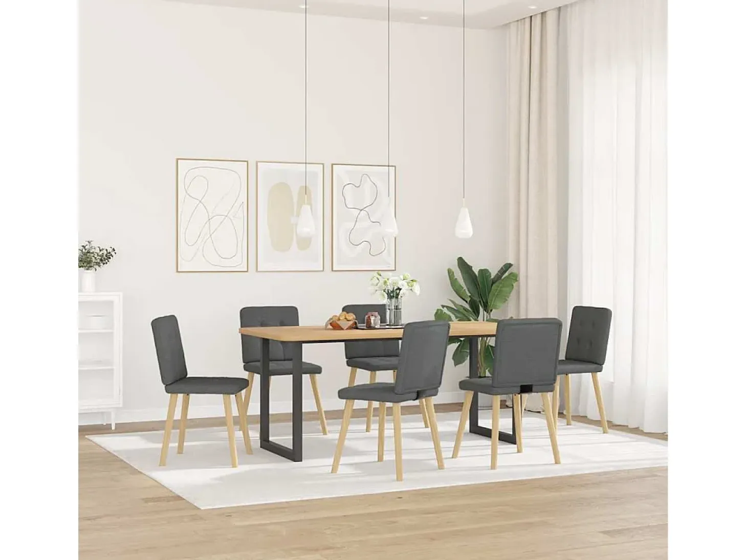 Sillas de comedor 6 unidades tela gris oscuro