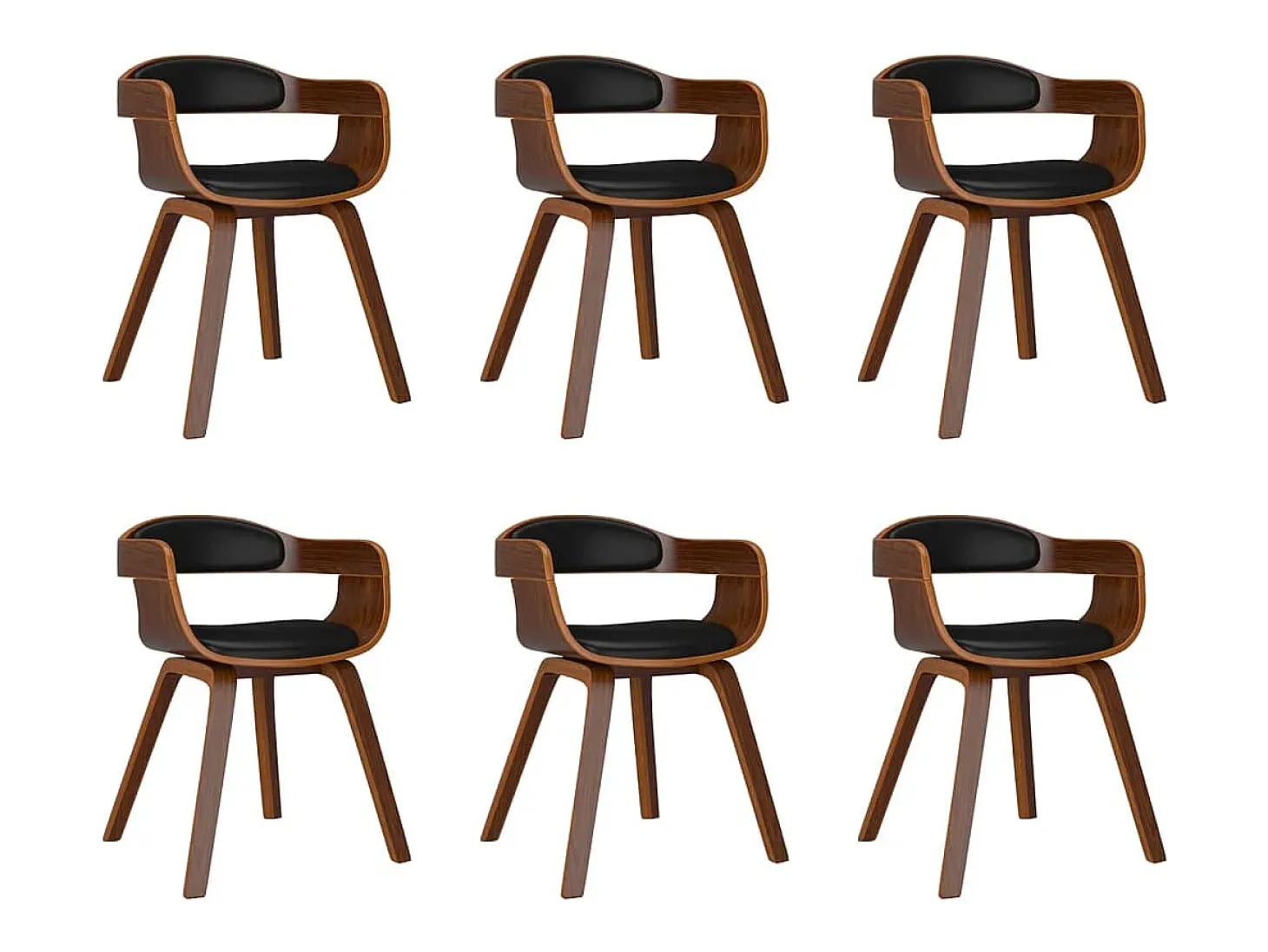 Sillas de comedor 6 unidades cuero sintético y madera curvada negro