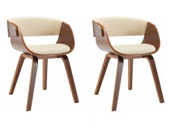 Sillas de comedor 2 unidades madera curvada y cuero sintético crema