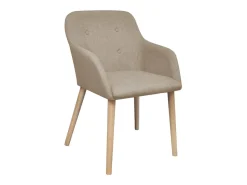 Sillas de comedor 2 unidades tela beige y madera maciza de roble