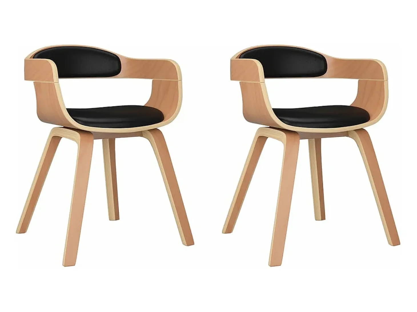 Sillas de comedor 2 unidades cuero sintético y madera curvada negro
