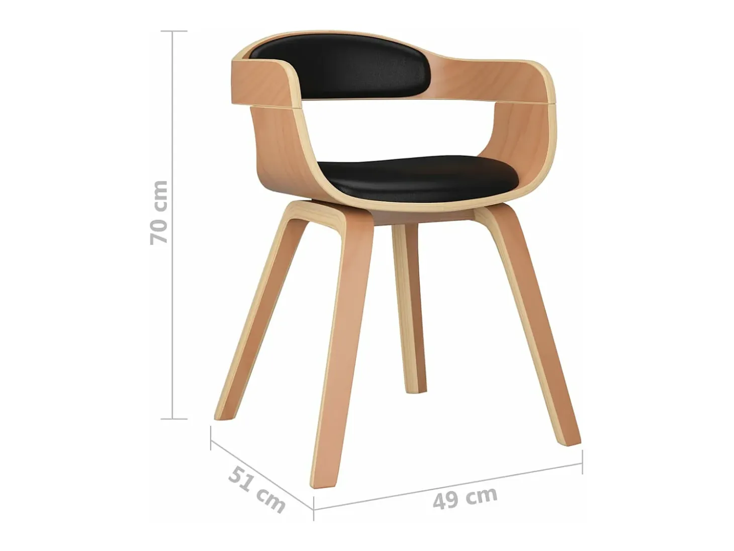 Sillas de comedor 2 unidades cuero sintético y madera curvada negro