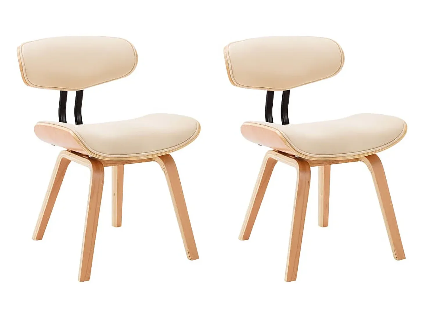 Sillas de comedor 2 unidades madera curvada y cuero sintético crema