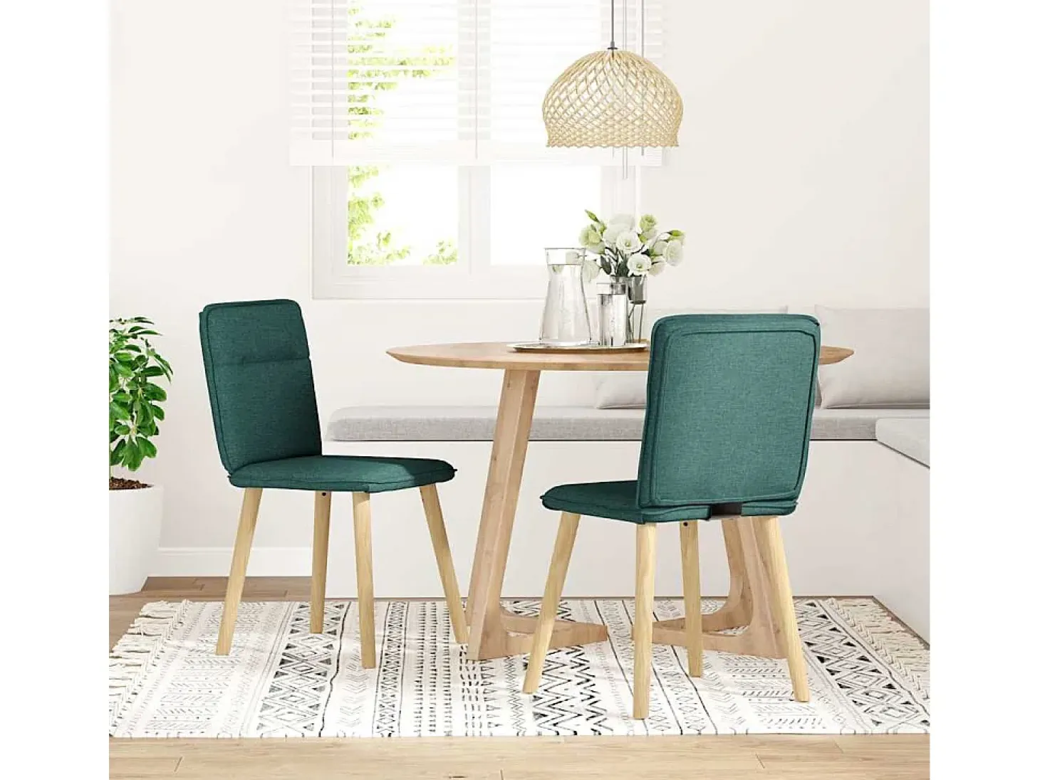 Sillas de comedor 2 unidades tela verde oscuro
