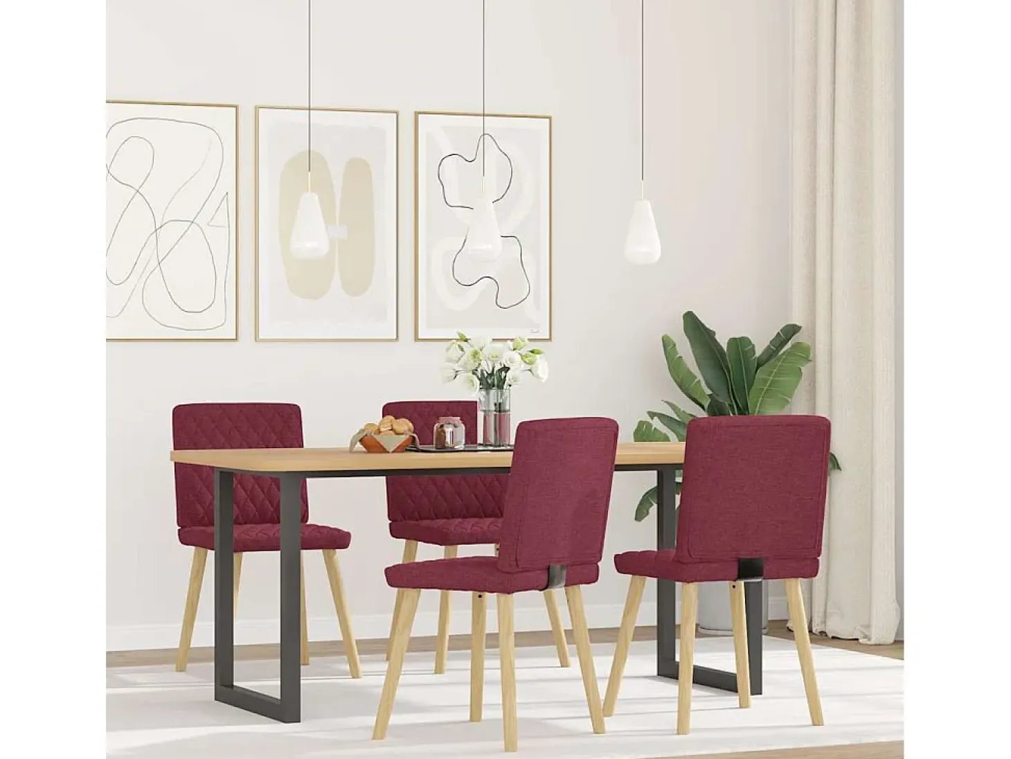 Sillas de comedor 4 unidades tela rojo tinto