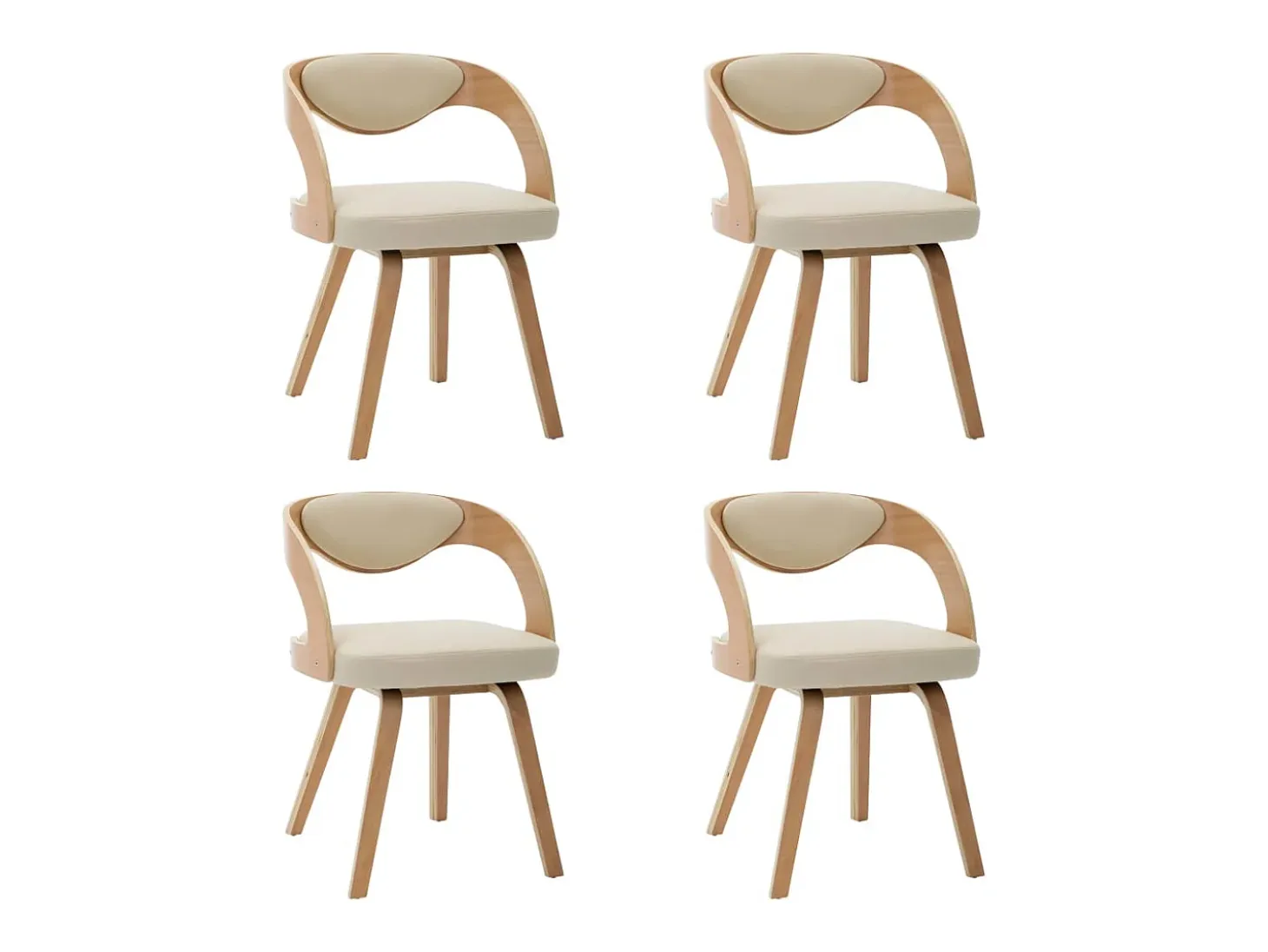 Sillas de comedor 4 unidades madera curvada y cuero sintético crema