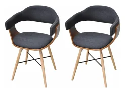 Sillas de comedor 2 unidades madera curvada y tela gris oscuro