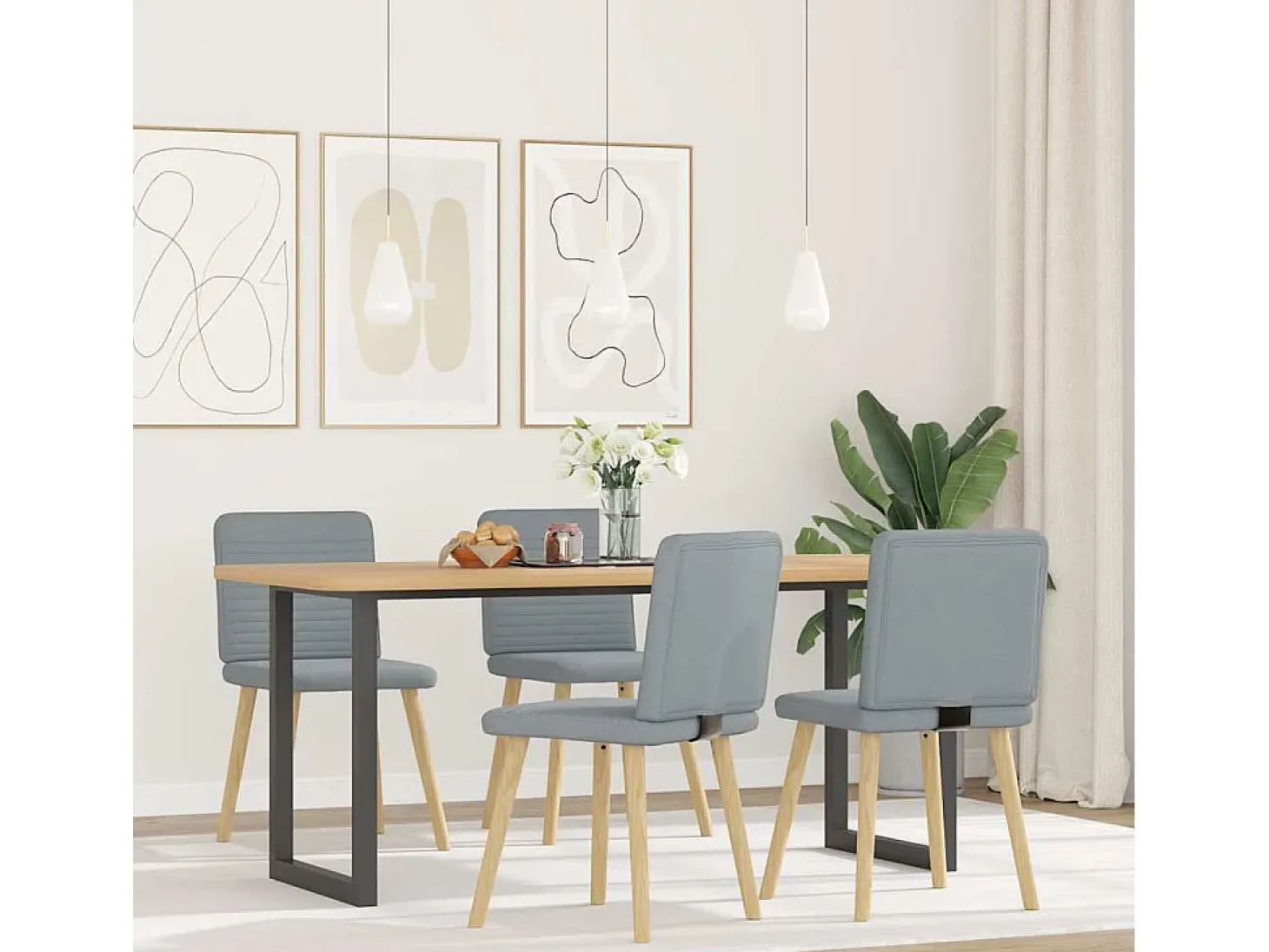 Sillas de comedor 4 unidades tela gris claro