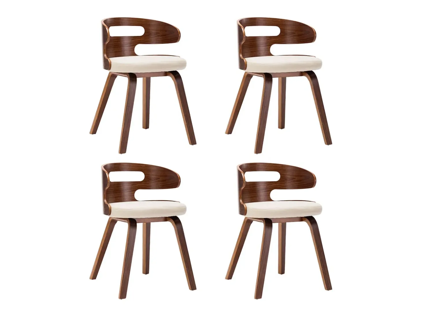 Sillas de comedor 4 unidades madera curvada y cuero sintético crema