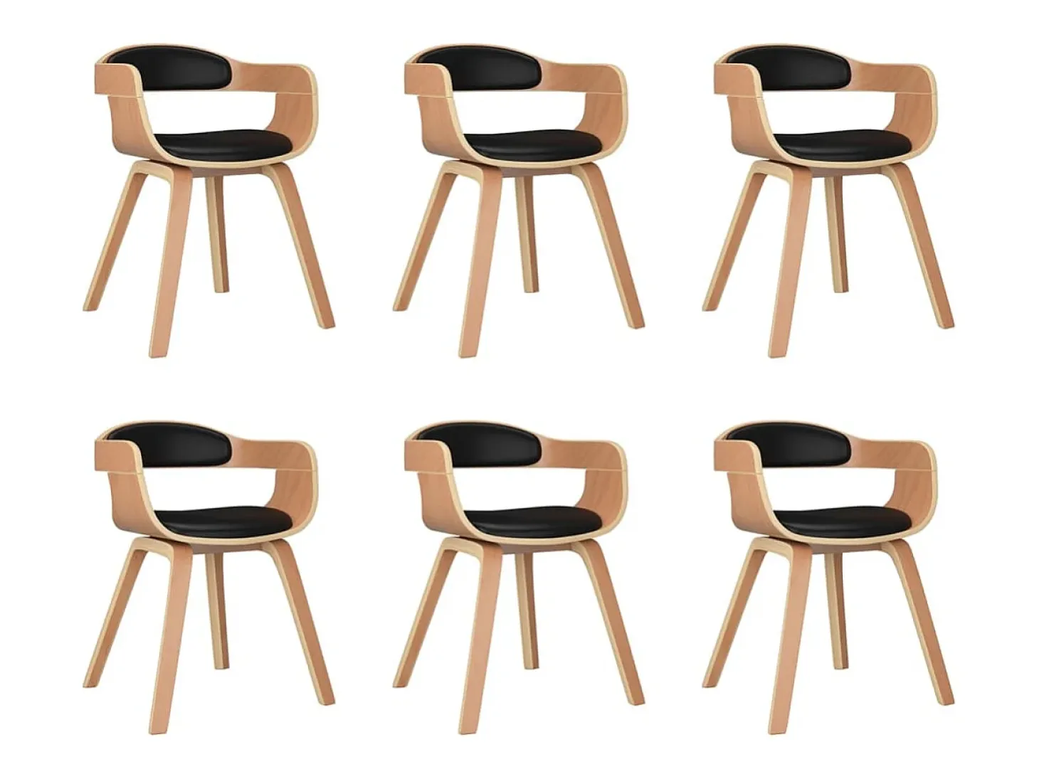 Sillas de comedor 6 unidades cuero sintético y madera curvada negro