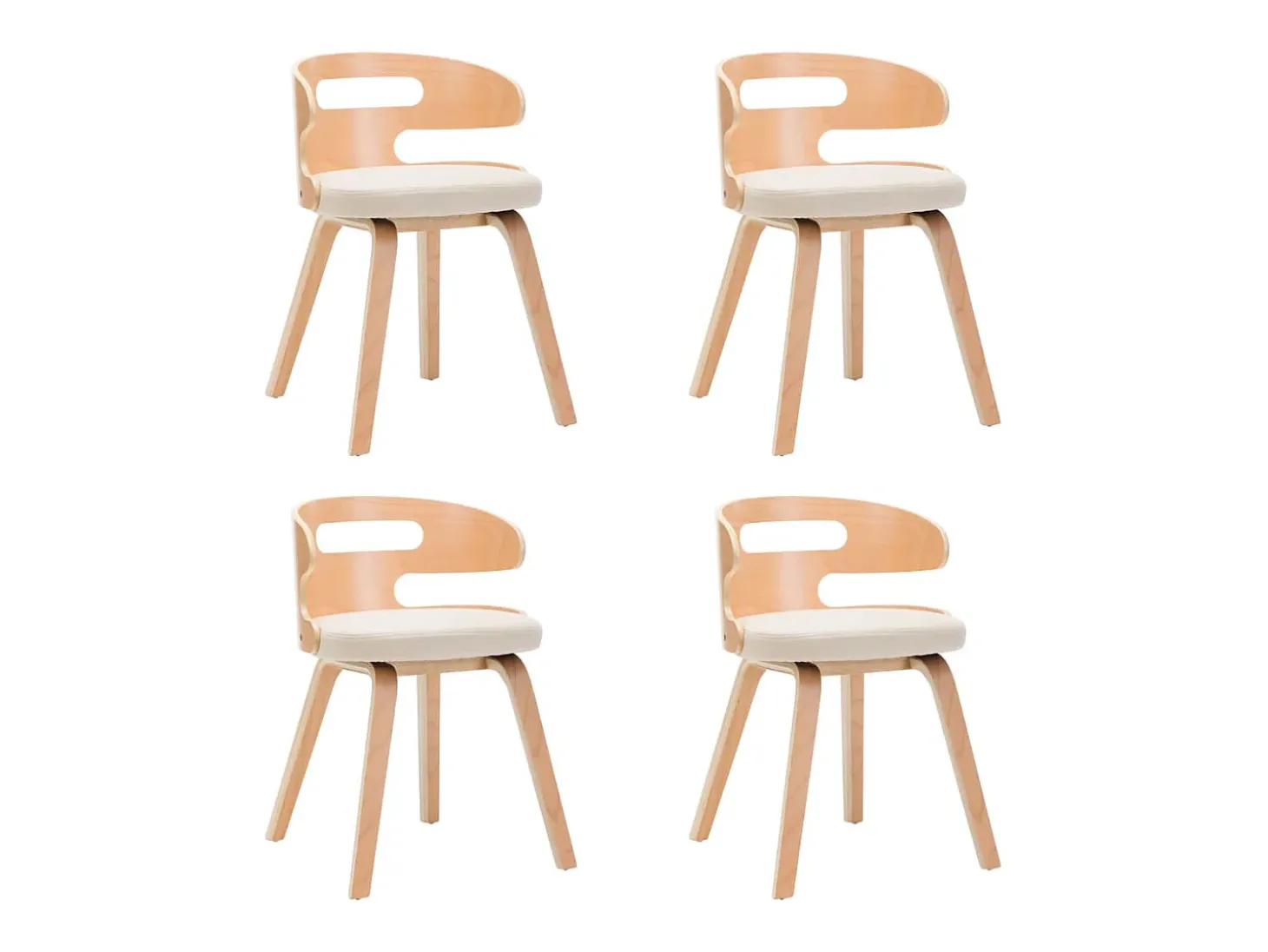 Sillas de comedor 4 unidades madera curvada y cuero sintético crema