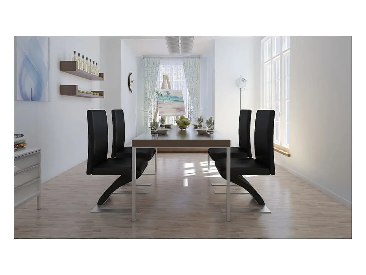 Sillas de comedor 4 unidades cuero sintético negro