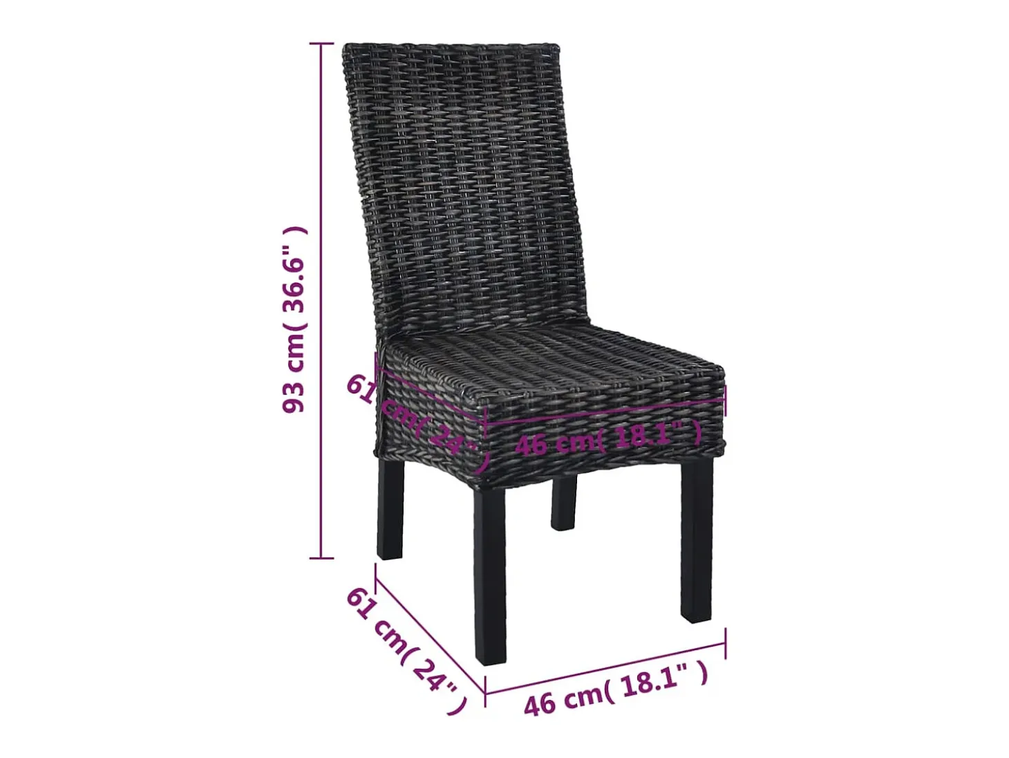 Sillas de comedor 6 unidades ratán Kubu y madera mango negro