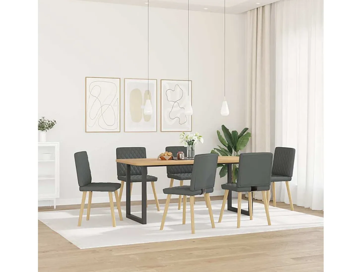 Sillas de comedor 6 unidades tela gris oscuro