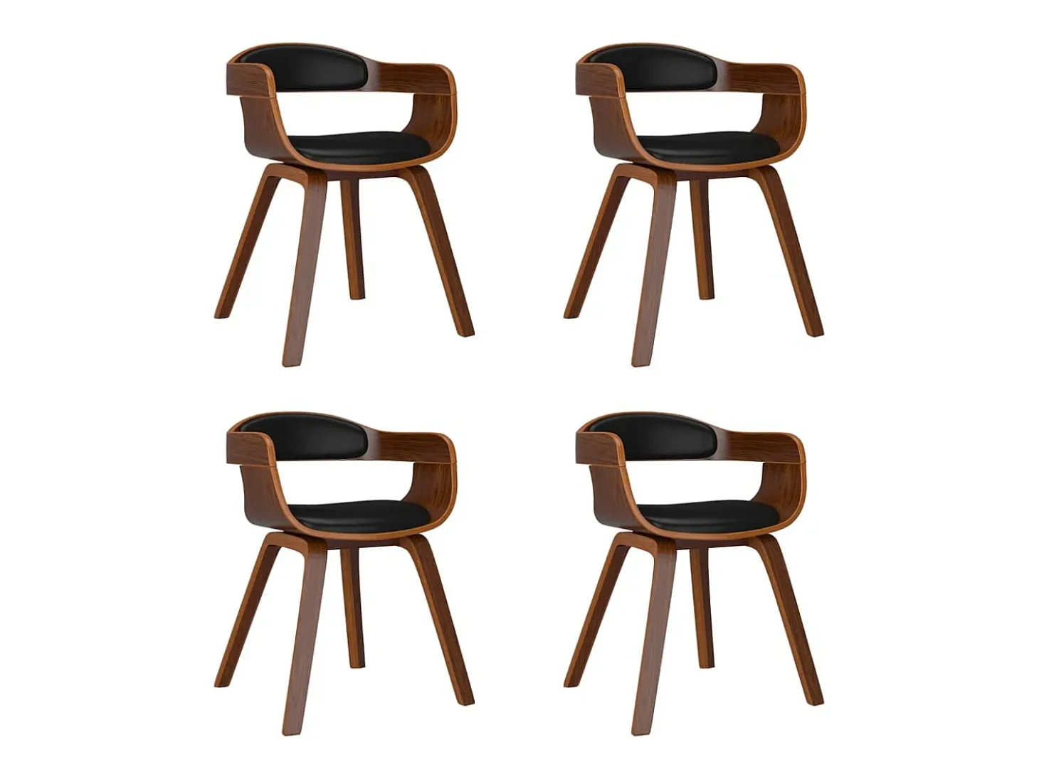 Sillas de comedor 4 unidades cuero sintético y madera curvada negro