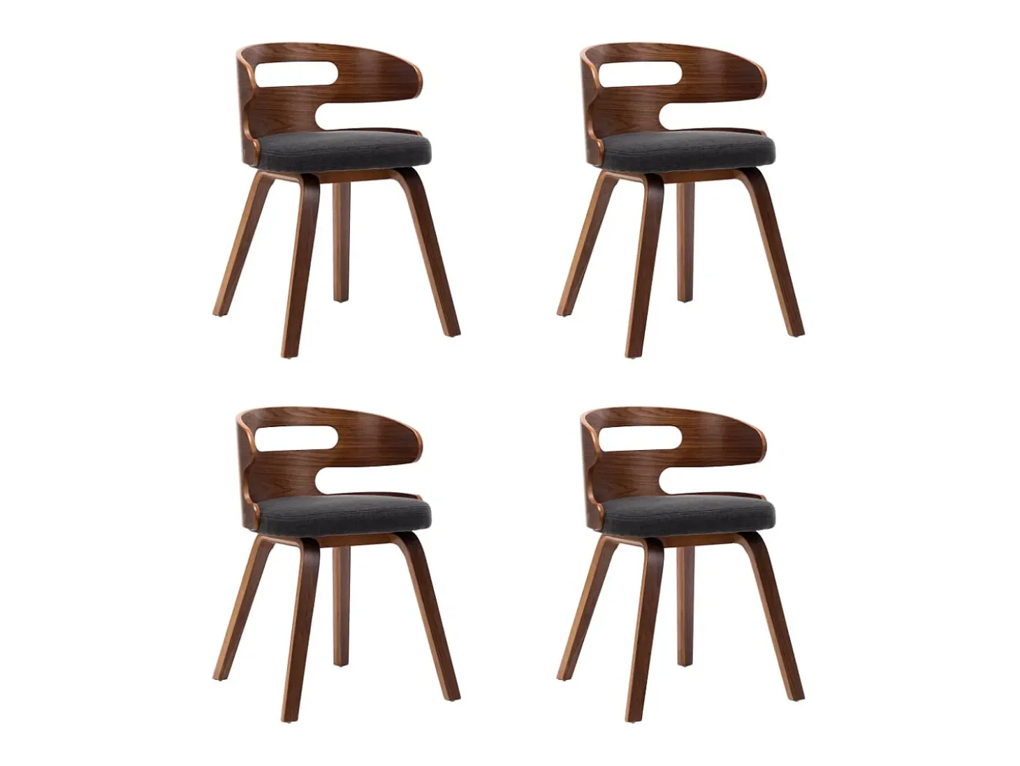 Sillas de comedor 4 unidades madera curvada y tela gris oscuro