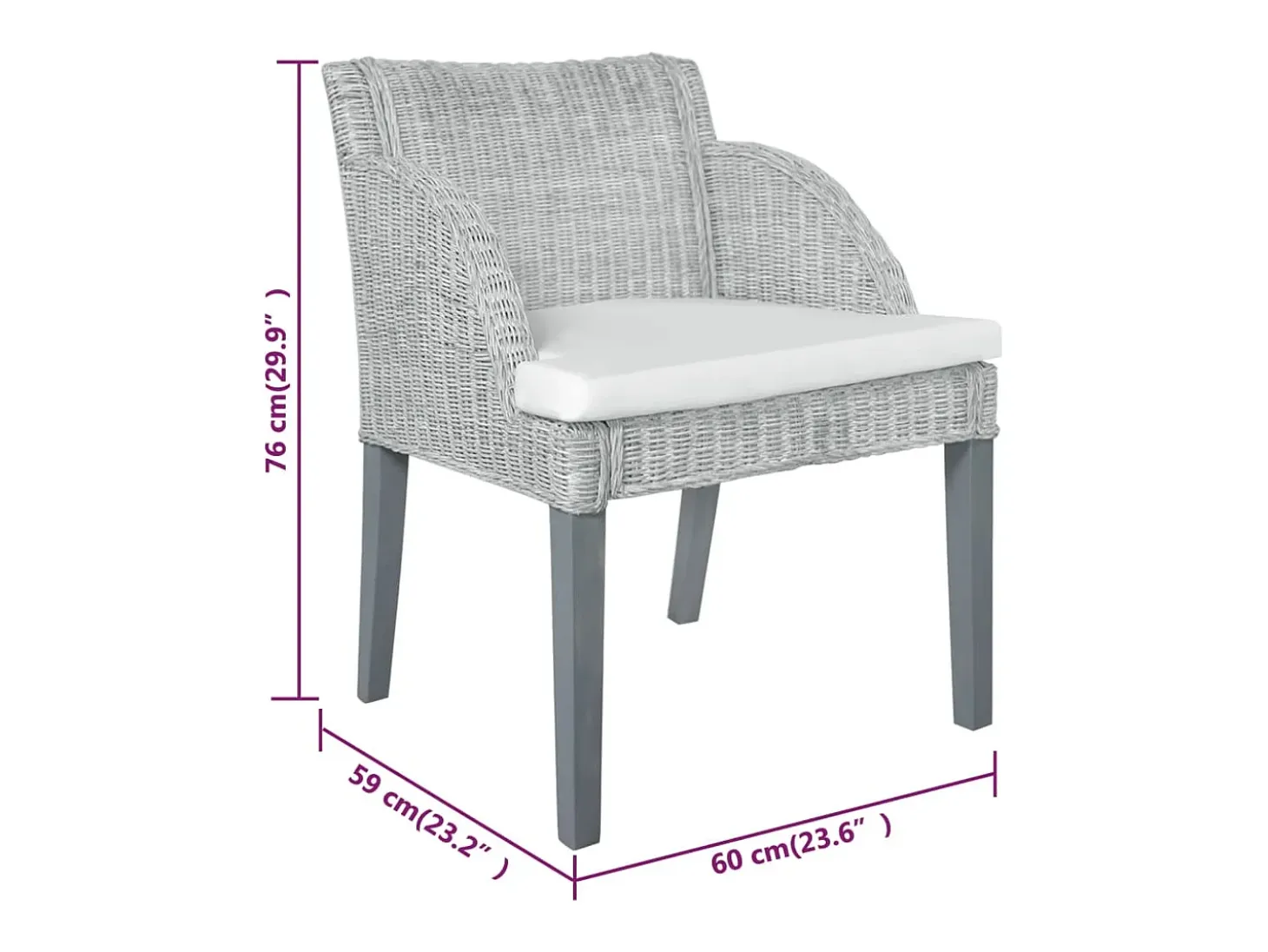 Sillas de comedor con cojines 2 unidades ratán natural gris