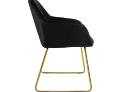Sillas de comedor con respaldo juego de 2 tapicería de terciopelo negro con patas de metal ML-Design