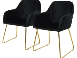 Sillas de comedor con respaldo juego de 2 tapicería de terciopelo negro con patas de metal ML-Design