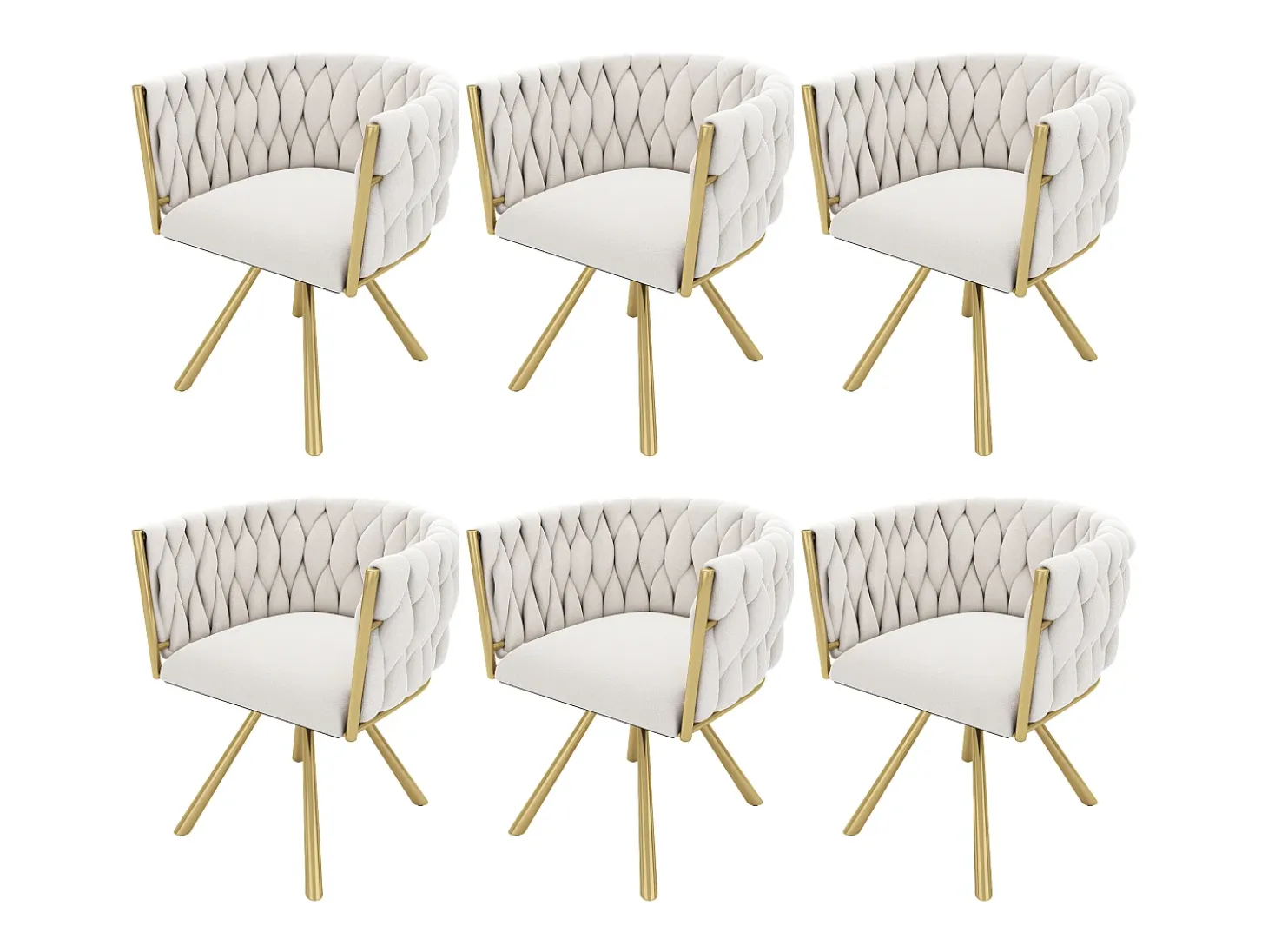 Sillas de comedor con respaldo capitoné, 4 piezas, tapizadas en terciopelo, patas de metal dorado, color beige (50 x 45 x 91 cm)