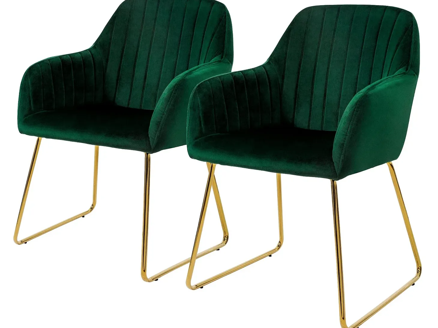Sillas de comedor con respaldo juego de 2 tapicería de terciopelo verde con patas de metal ML-Design