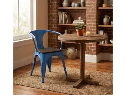 sillas de comedor de metal y madera estilo industrial steel wood arm - Azul Marino