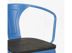 sillas de comedor de metal y madera estilo industrial steel wood arm - Azul Marino