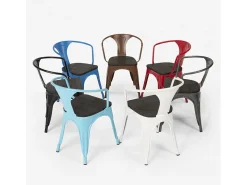 sillas de comedor de metal y madera estilo industrial steel wood arm - Azul Marino