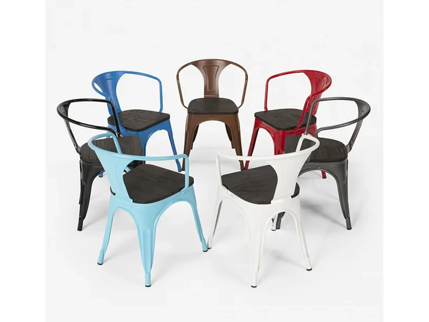 sillas de comedor de metal y madera estilo industrial steel wood arm - Rojo