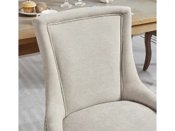 Sillas de comedor extragrandes, asientos acolchados de tela, tachuelas de bronce, juego de dos, beige