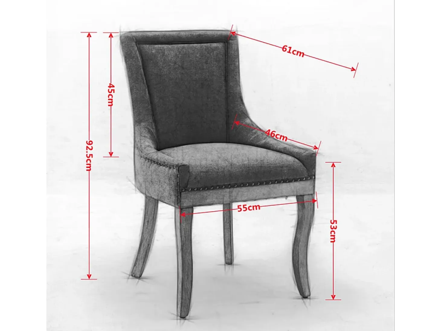 Sillas de comedor extragrandes, asientos acolchados de tela, tachuelas de bronce, juego de dos, beige