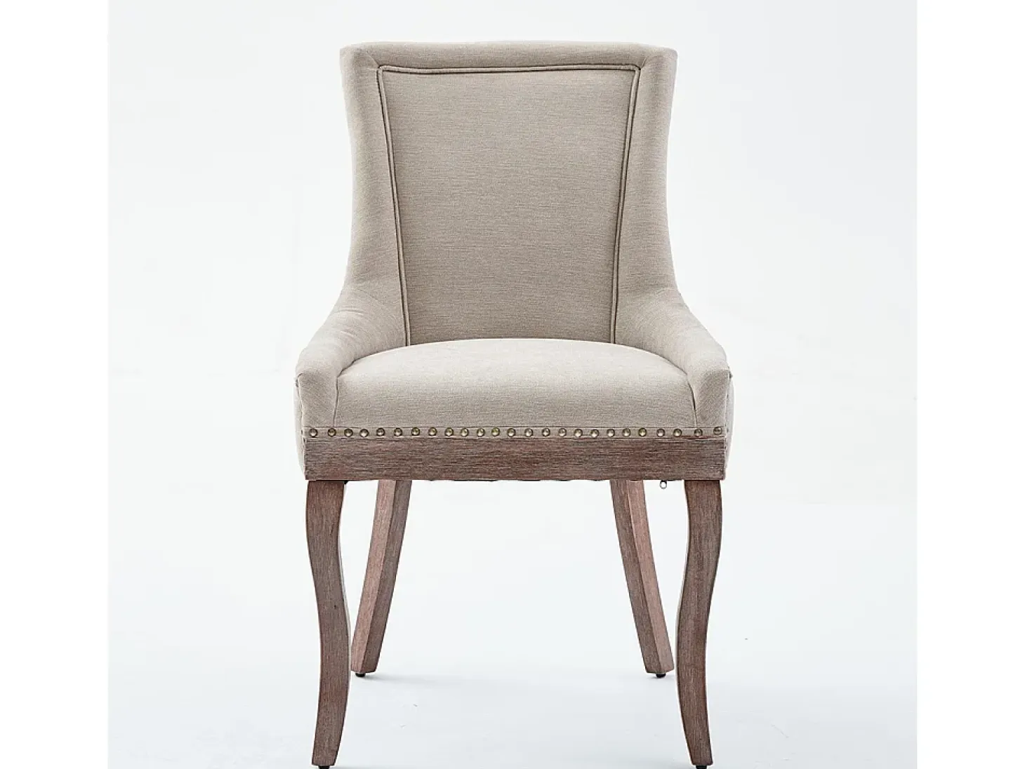 Sillas de comedor extragrandes, asientos acolchados de tela, tachuelas de bronce, juego de dos, beige