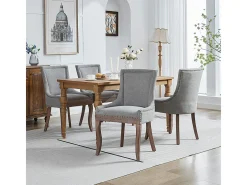 Sillas de comedor extragrandes, asientos acolchados de tela, tachuelas de bronce, juego de dos, gris