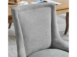 Sillas de comedor extragrandes, asientos acolchados de tela, tachuelas de bronce, juego de dos, gris