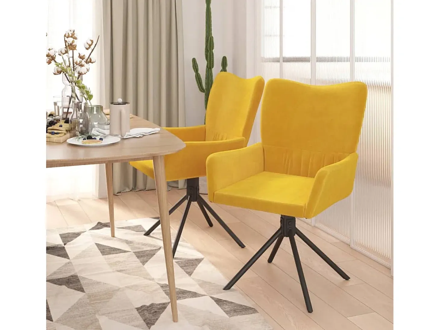 Sillas de comedor giratorias 2 unidades terciopelo amarillo
