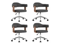 Sillas de comedor giratorias 4 unidades madera curvada y tela gris