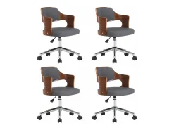 Sillas de comedor giratorias 4 unidades madera curvada y tela gris
