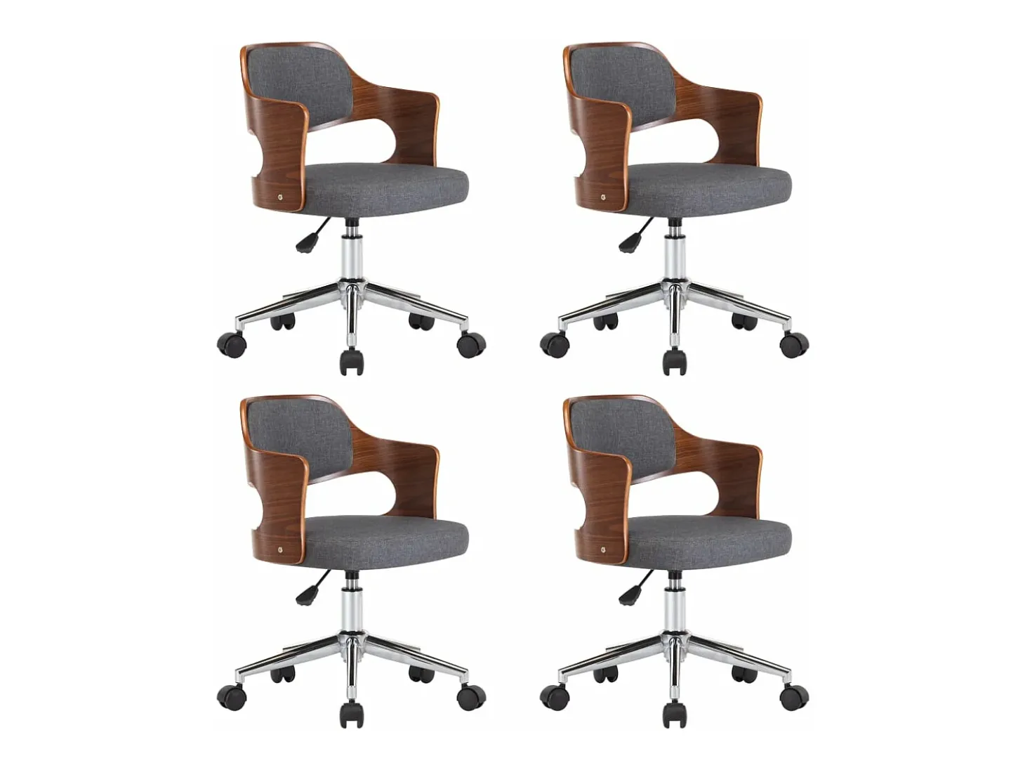 Sillas de comedor giratorias 4 unidades madera curvada y tela gris