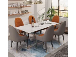 Sillas de comedor juego de 2 sillas de cocina cómodas sillones de mesa de comedor en cuero 52x49x90cm - Naranja