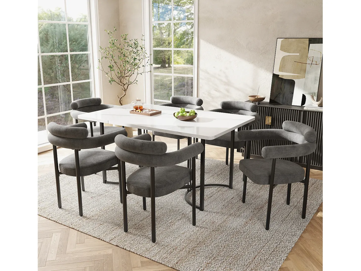 Sillas de comedor modernas, asientos de terciopelo gris, estructura de metal, comodidad óptima (70x62x84 cm)